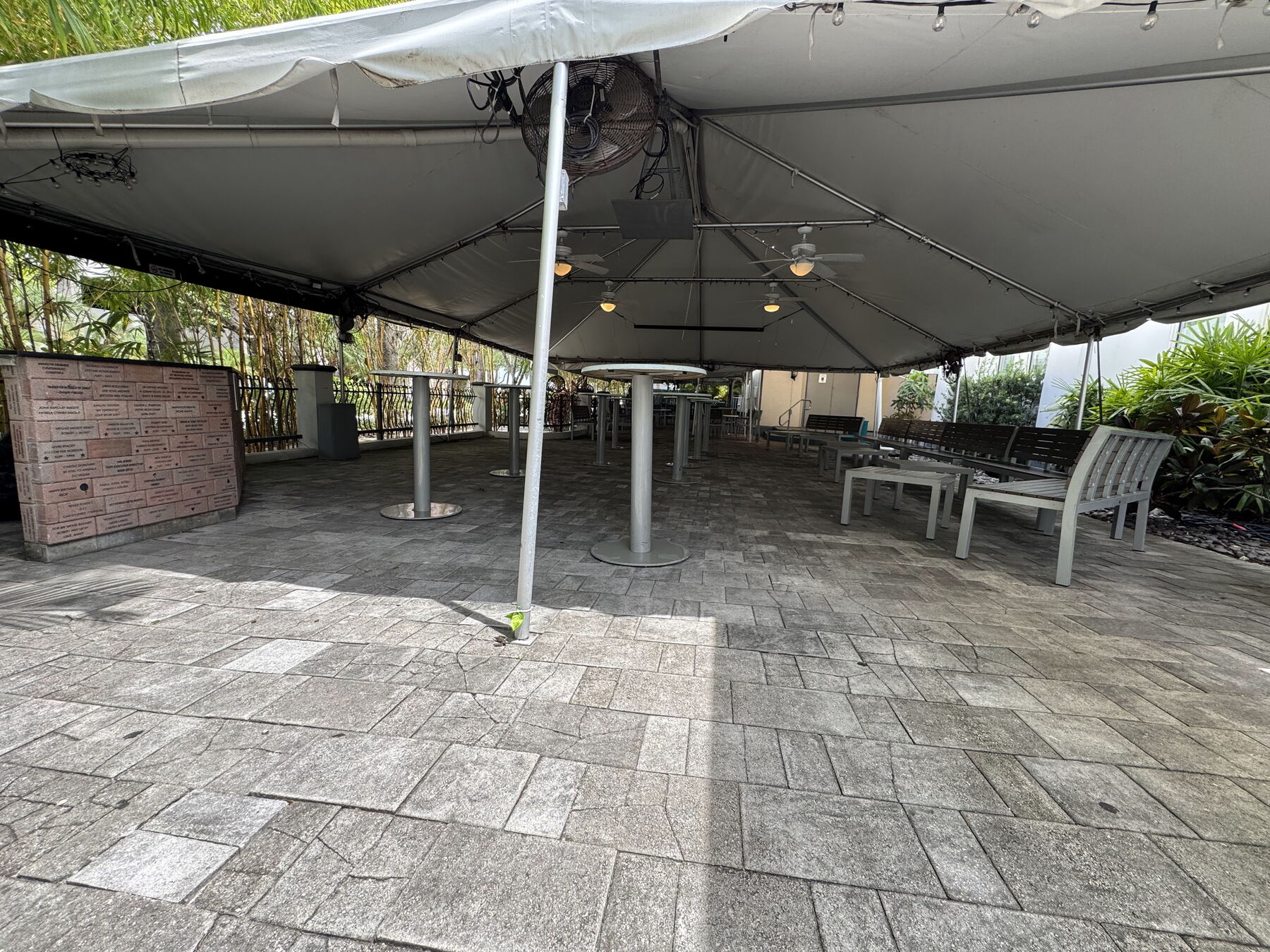 Courtyard seating and bar tables